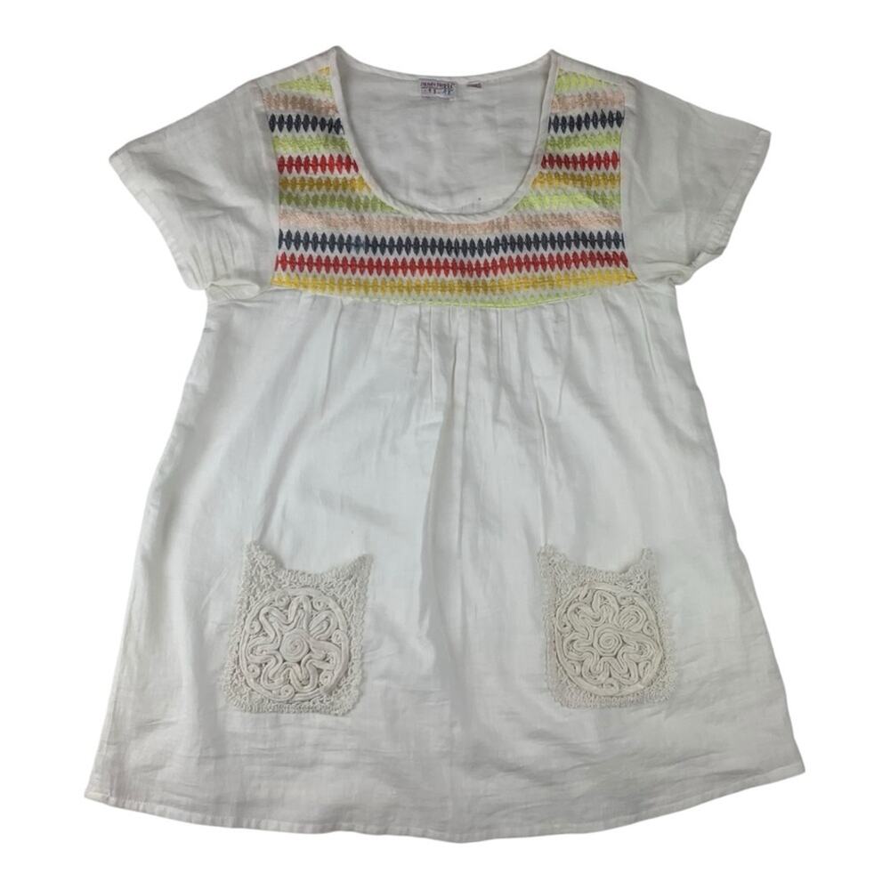 Funky People women's medium White Top with Colorful Accents granny square pocket